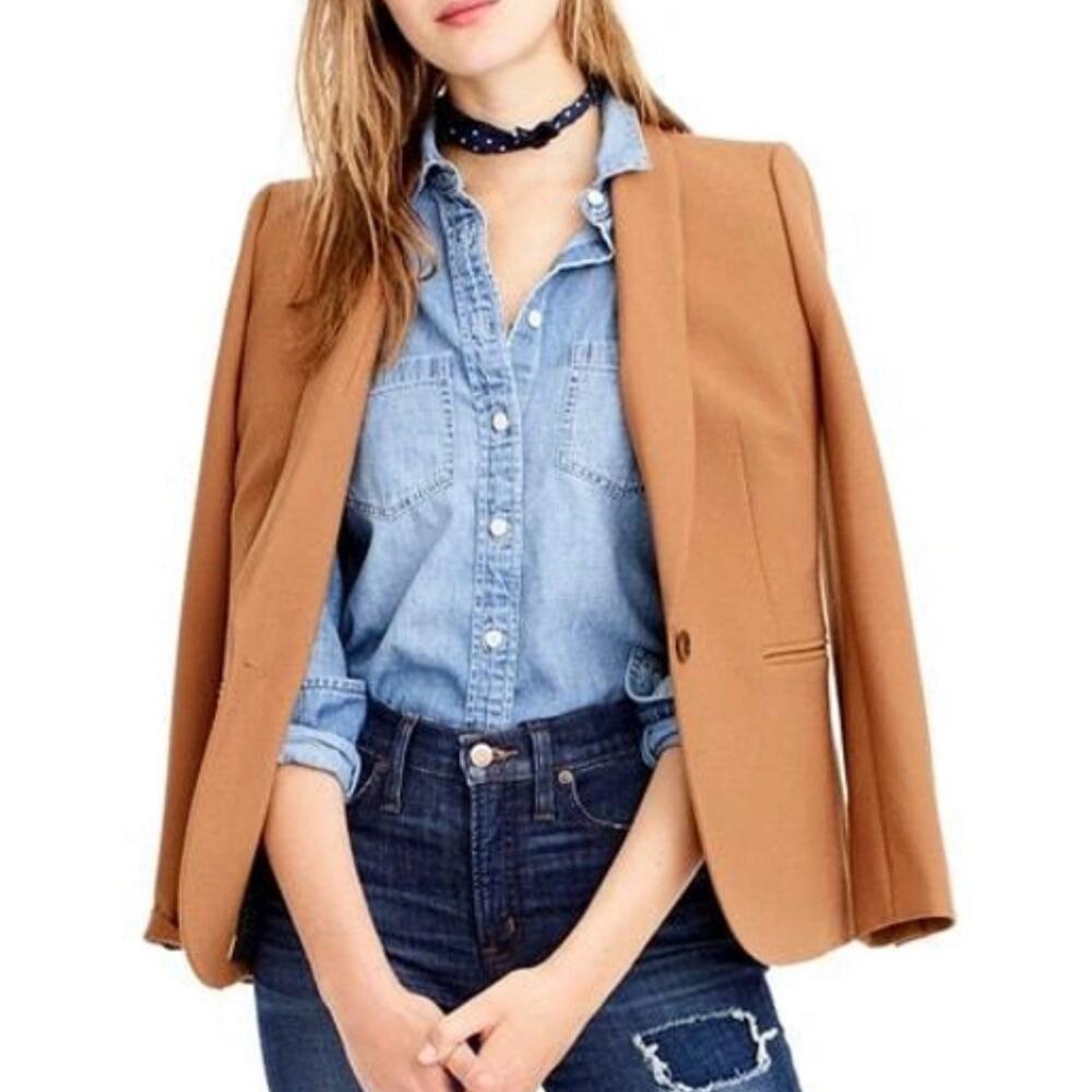 J. Crew Parke Women Blazer Sz 6 In Caramel One Button Wool Flannel Career Preppy